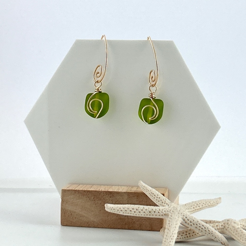 Handcrafted Ocean Wave Boho Wirework Sea Glass Earrings